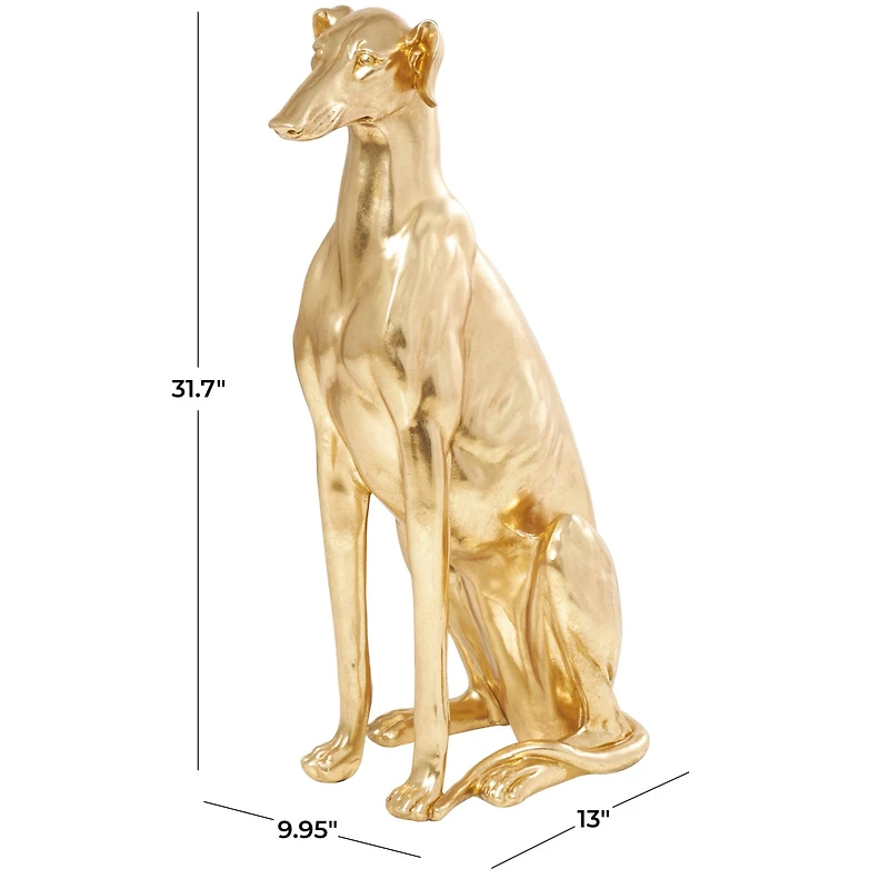 32" Gold Dog Sitting Greyhound Sculpture