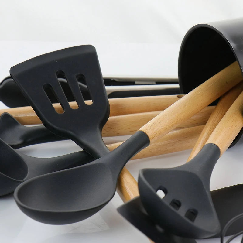 MegaChef Black Silicone & Wood Cooking Utensils Set, 12ct.