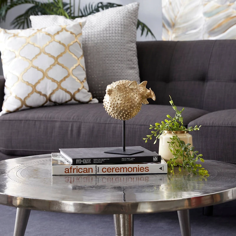 Gold Polyresin Coastal Fish Sculpture, 9" x 7" x 5"