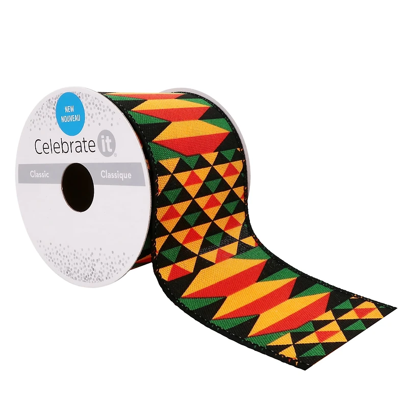 2.5" x 3yd. Faux Linen Wired Geometric Ribbon by Celebrate It™