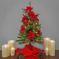 3ft. Pre-Lit Colonial Red Poinsettias Artificial Christmas Tree, Clear Lights