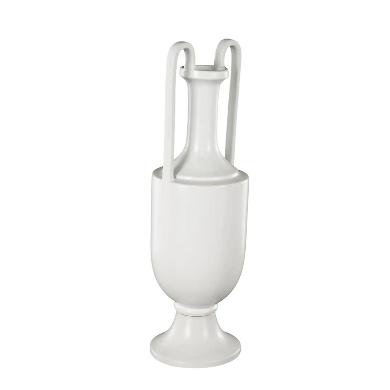 20" White Fluted Urn Shaped Ceramic Vase with Arch Handles