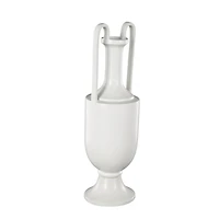 20" White Fluted Urn Shaped Ceramic Vase with Arch Handles