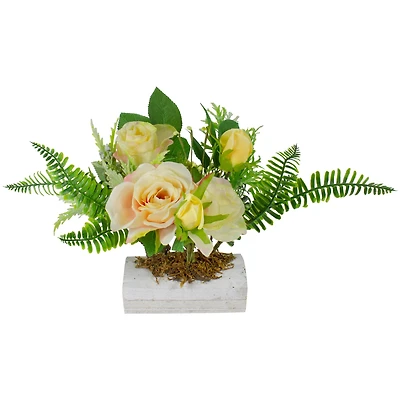 13" Ranunculus & Rose Floral Spring Wooden Statue Décor