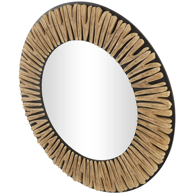 36" Black & Golden Handmade Abstract Carved Wooden Wall Mirror