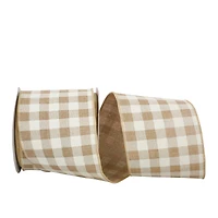 Reliant 4" x 10yd. Natural Check Linen Wired Ribbon