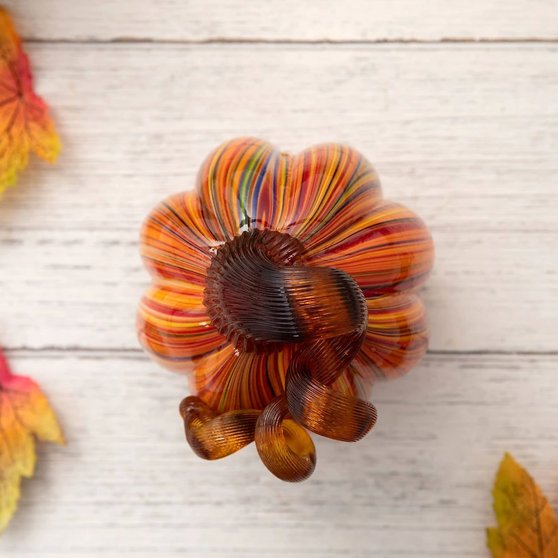 Glitzhome® 5.5" Multi Striped Glass Pumpkin