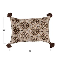 Floral Medallion Print Recycled Cotton Blend Lumbar Pillow with Tassels