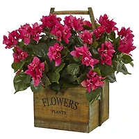 18" Pink Bougainvillea In Rustic Wood Planter