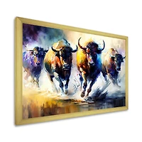 Designart 'Buffalo's Running' Animals Framed Canvas Wall Art