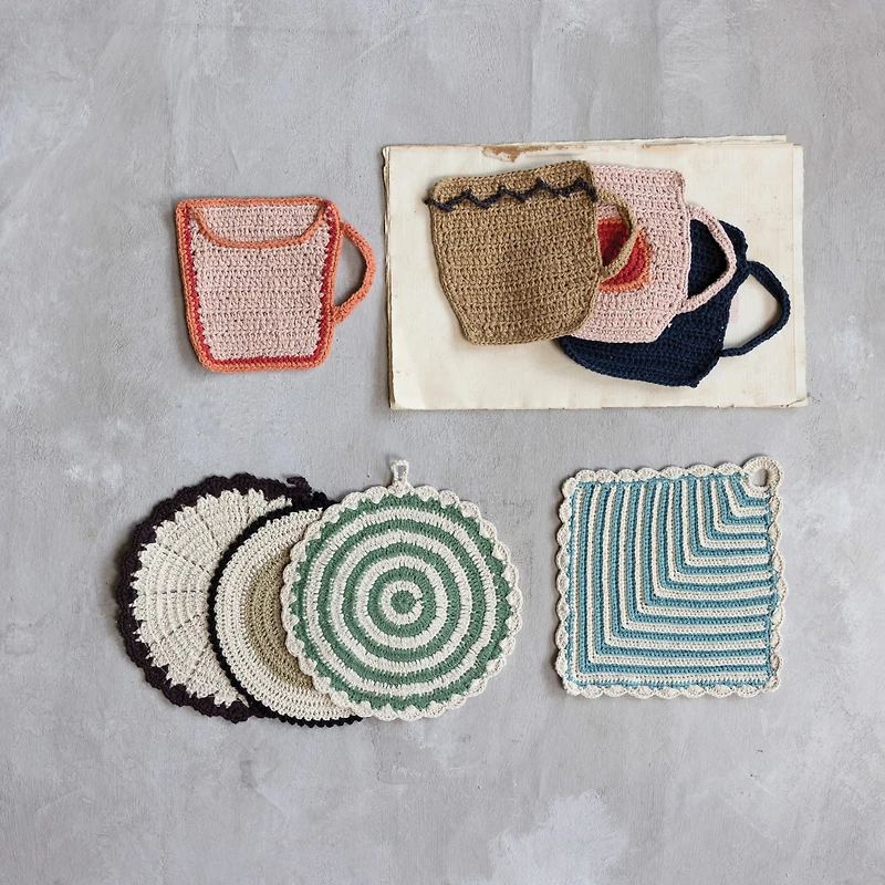 Hello Honey® Mug-Shaped Cotton Crochet Coaster Set