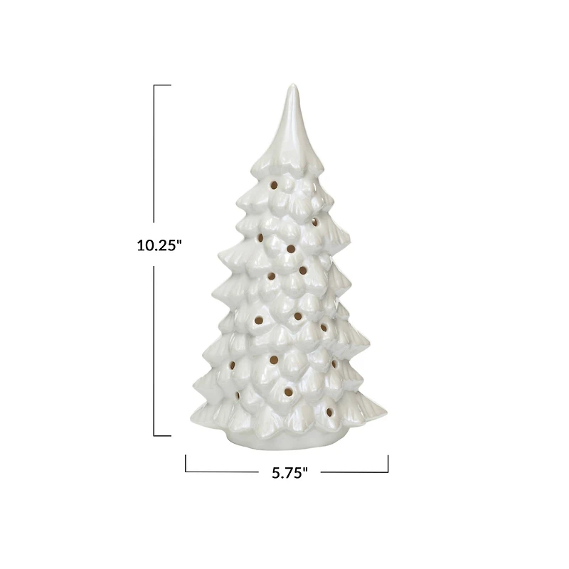 Hello Honey® 10.25" Cream Stoneware LED Tree with Cut-Outs & Iridescent Finish