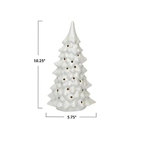 Hello Honey® 10.25" Cream Stoneware LED Tree with Cut-Outs & Iridescent Finish