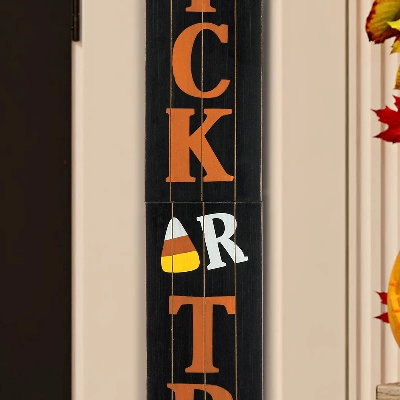 Glitzhome® Orange & Black Wooden Trick or Treat Porch Sign