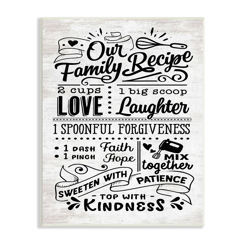 Stupell Industries Our Family Recipe Motivational Kitchen Phrases Life Ingredients Wall Plaque