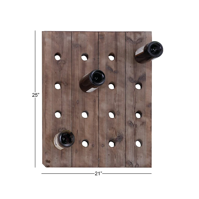 25" Brown Wood Rustic Wine Holder Rack