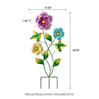 Glitzhome® 34" Flowers & Hummingbirds Garden Stake