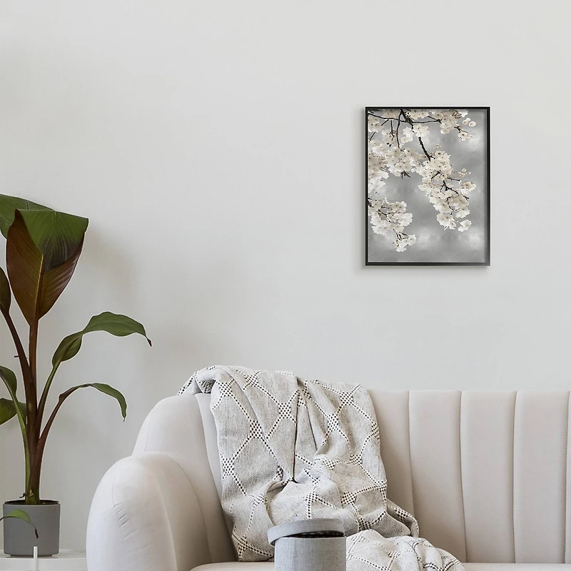 Stupell Industries Spring Blossoms White Flowers Tree Branch in Black Frame Wall Art