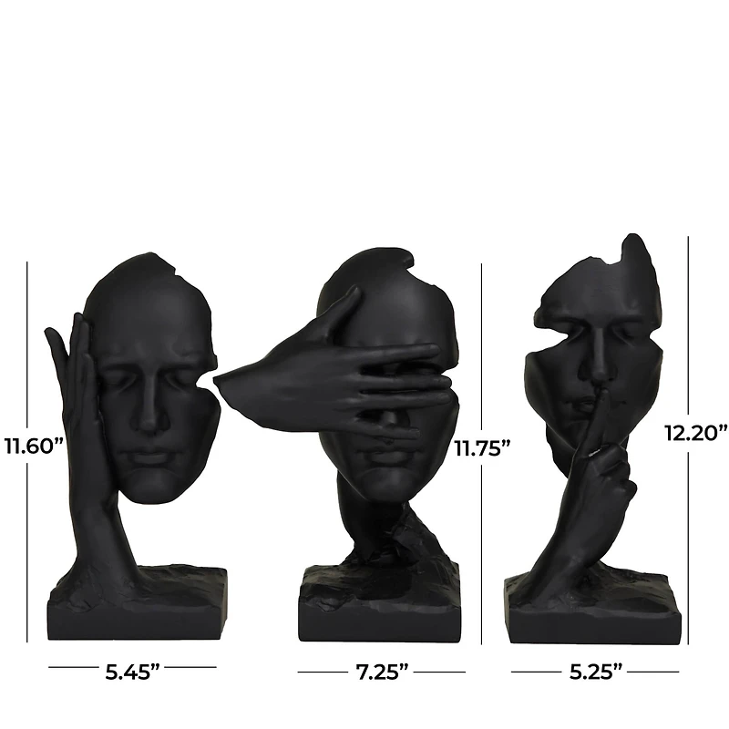 Black Polystone Face Sculpture Set