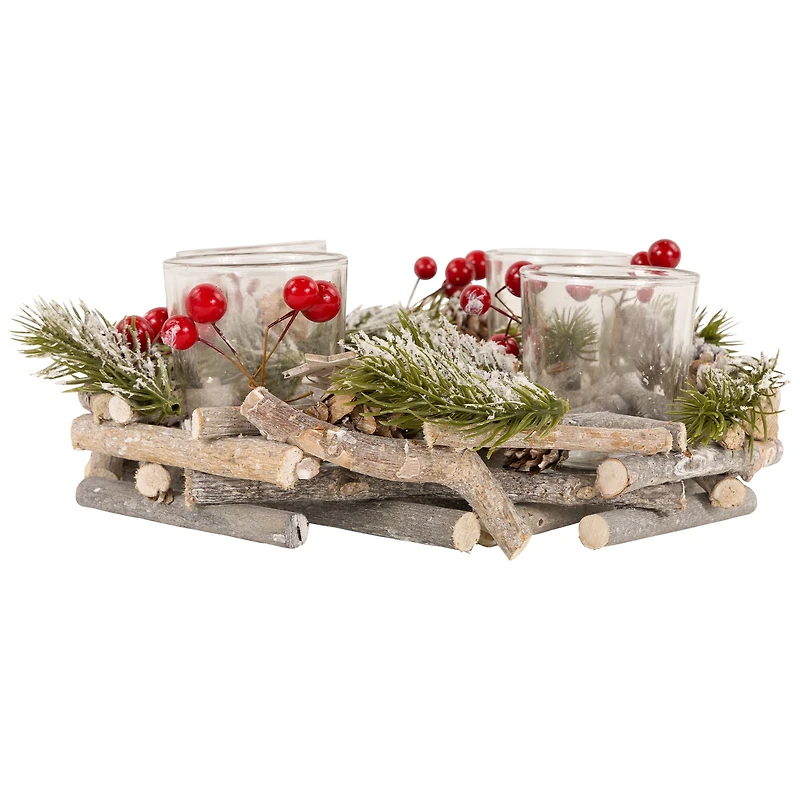10" Frosted Berries & Branches Votive Candle Holder