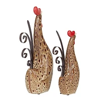 Cream Ceramic Farmhouse Rooster Garden Sculpture Set