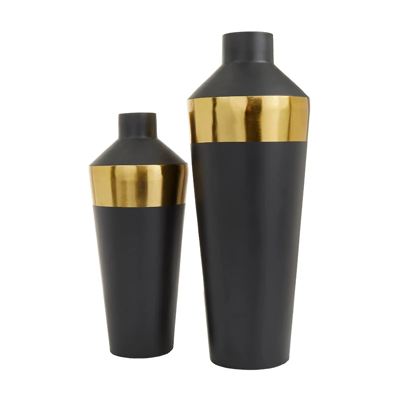Black Metal Modern Vase, Set of 2" 20", 16"