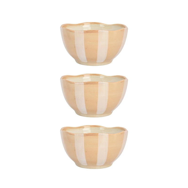 Hello Honey® 5" Brown & White Striped Hand-Painted Stoneware Bowl, 3ct.