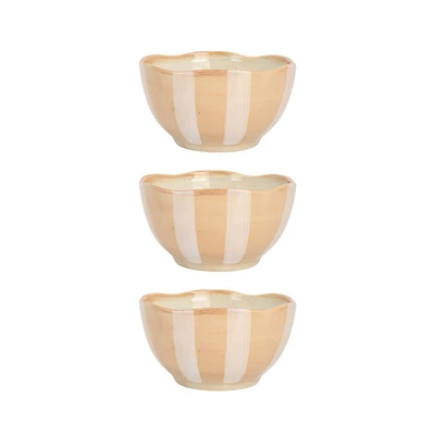 Hello Honey® 5" Brown & White Striped Hand-Painted Stoneware Bowl, 3ct.