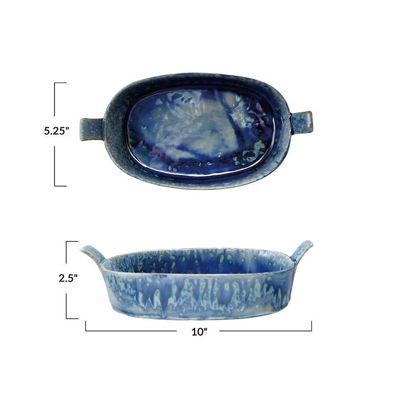 Hello Honey Stoneware Baker with Handles with Reactive Crackle Glaze, Blue