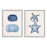 Stupell Industries Minimal Nautical Sea Creatures Blue White Painting in Gray Frame Wall Art