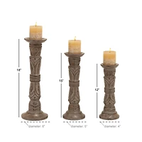 Light Brown Mango Wood Traditional Candle Holder Set