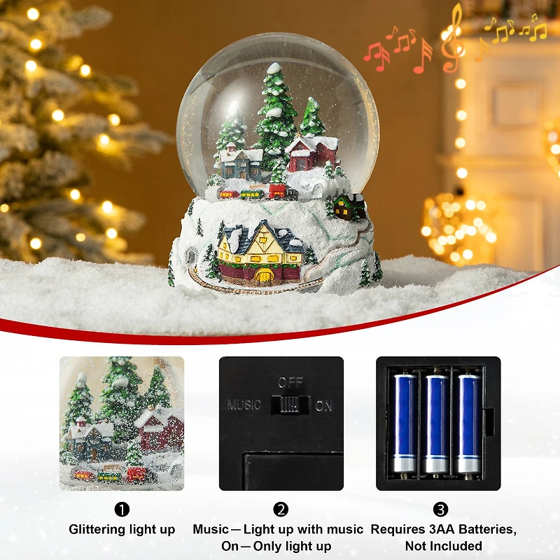 Glitzhome® 8" Lighted Musical Snowflakes Village Waterglobe