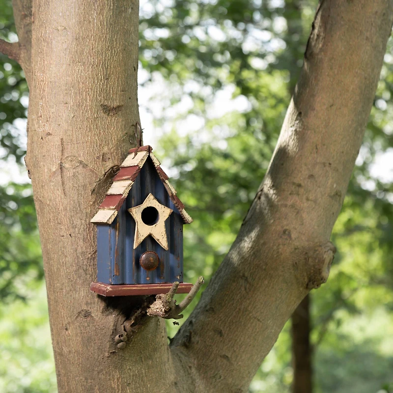 Glitzhome® 9" Solid Wood & Metal Rustic Style Birdhouse