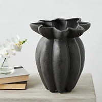 15" Black Ceramic Speckle Textured Tulip Shape Vase