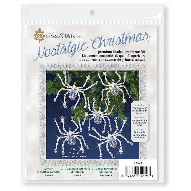 Solid Oak Nostalgic Christmas Silvery Christmas Spiders Beaded Crystal Ornament Kit