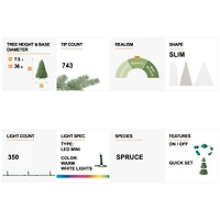 7.5ft Pre-Lit Flocked Layered Spruce Artificial Christmas Tree, Warm White LED Lights