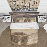 Designart 'Retro Airplanes Sepia' Traditional Bedding Set
