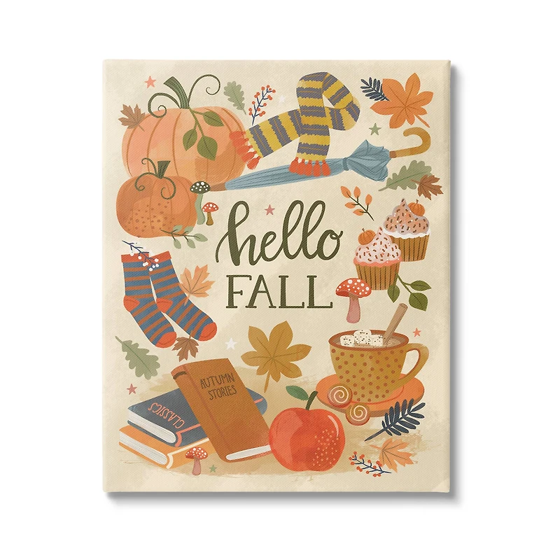 Stupell Industries Hello Fall Cozy Autumn Items Canvas Wall Art