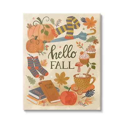 Stupell Industries Hello Fall Cozy Autumn Items Canvas Wall Art