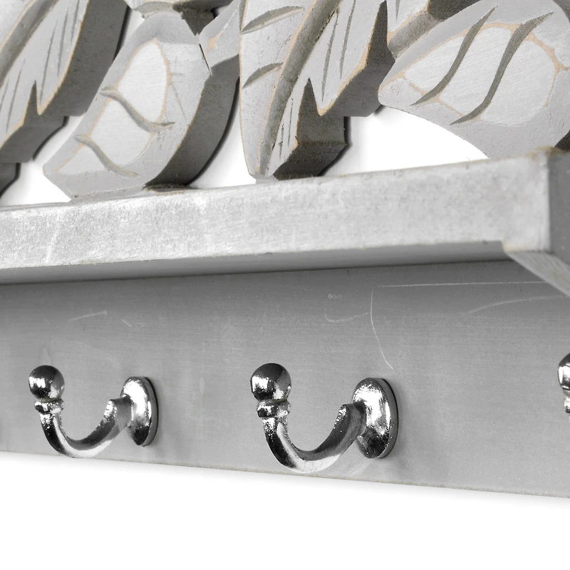 30" Dove Gray Hand-Carved Floating Wall Shelf