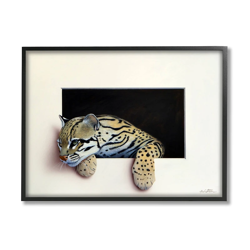 Stupell Industries Wildlife Ocelot Resting Paws Cutout Illusion Framed Giclee Art