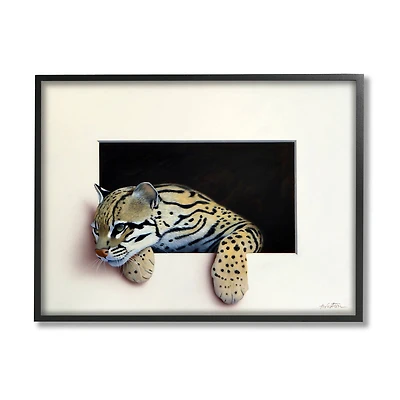 Stupell Industries Wildlife Ocelot Resting Paws Cutout Illusion Framed Giclee Art