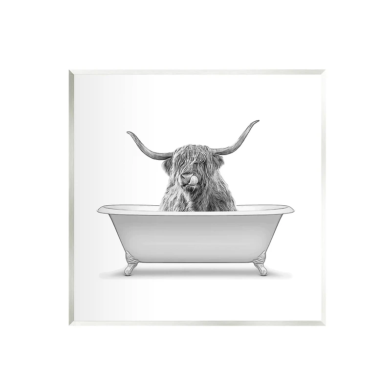 Stupell Industries Longhorn Highland Cow Bath Tub Wall Plaque Art