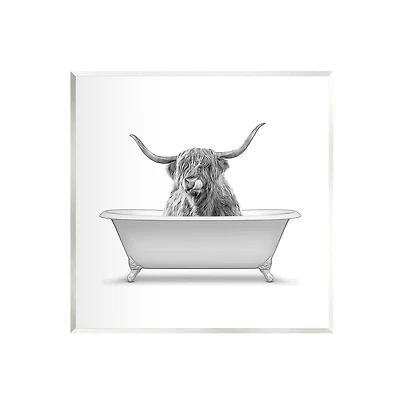 Stupell Industries Longhorn Highland Cow Bath Tub Wall Plaque Art