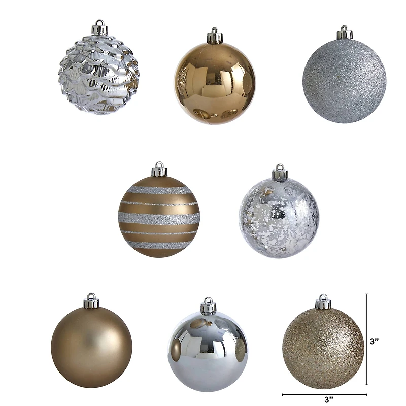 64ct. 3" Gold & Silver Shatterproof Ball Ornaments