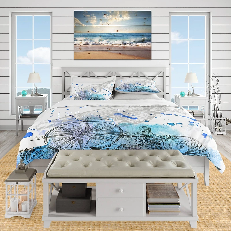 Designart 'Marine Creatures Illustration' Beach Bedding Set