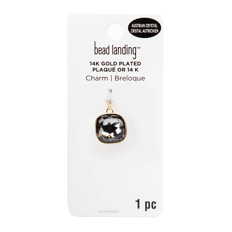 14K Gold Plated Gray Austrian Crystal Cushion Cut Charm by Bead Landing™