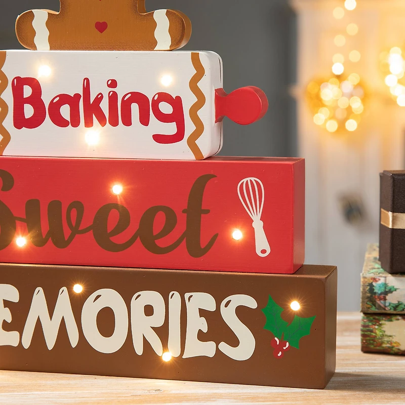 Glitzhome® 12" Lighted Wooden Christmas Gingerbread Man Block Table Décor