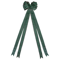 50" Green and Black Plaid 16 Loop Christmas Bow Decoration