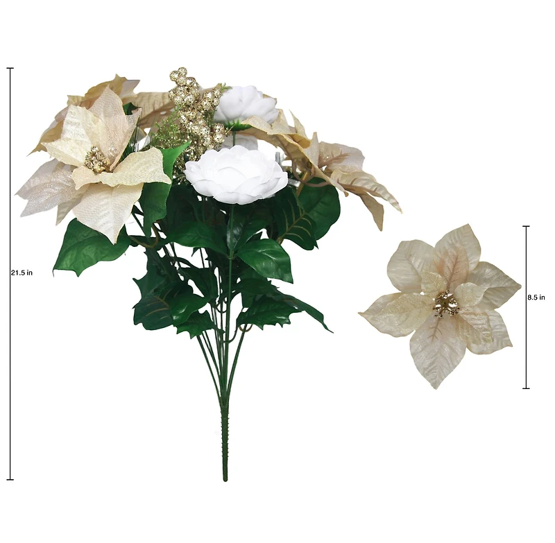 21.5" Champagne Poinsettia & Ornament Mix Deluxe Bush by Ashland®